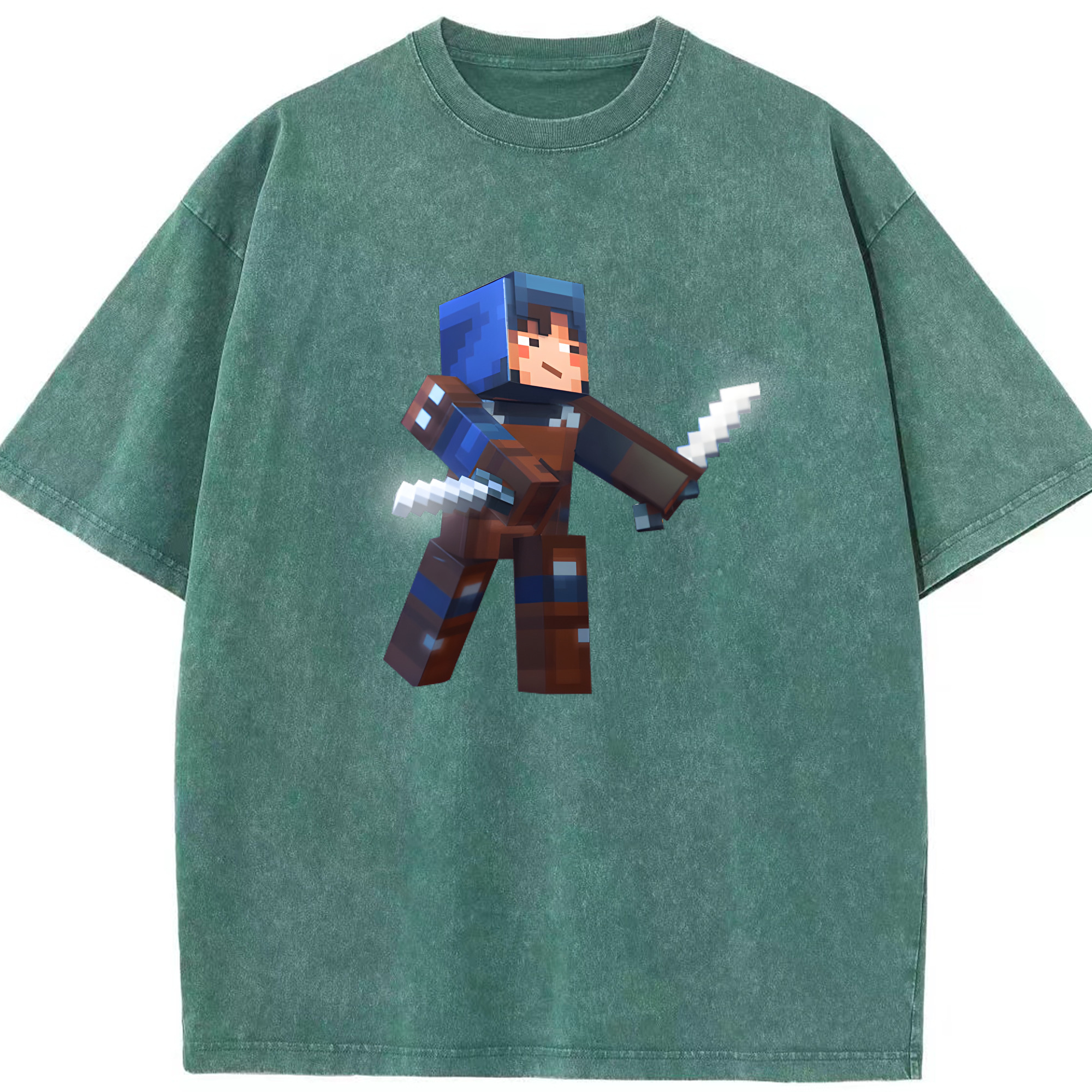 （画像用） マインクラフト ブロックの世界 Minecraft MC Block world 綿100% ヴィンテージ風 半袖Tシャツ（フロントプリント）